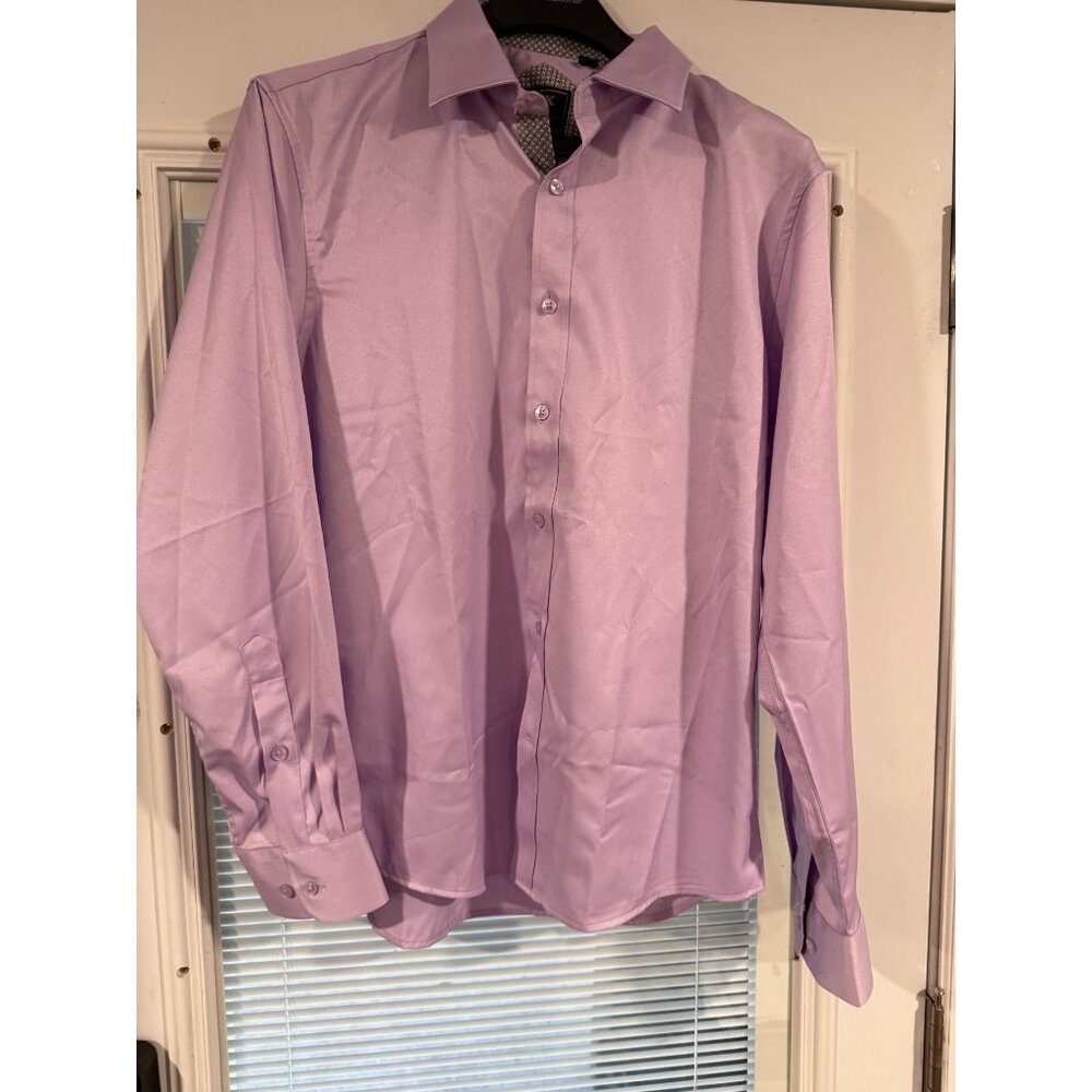 Mens Flex Luxury Collection Lavender Button-Up Dress Shirt Long Sleeve S